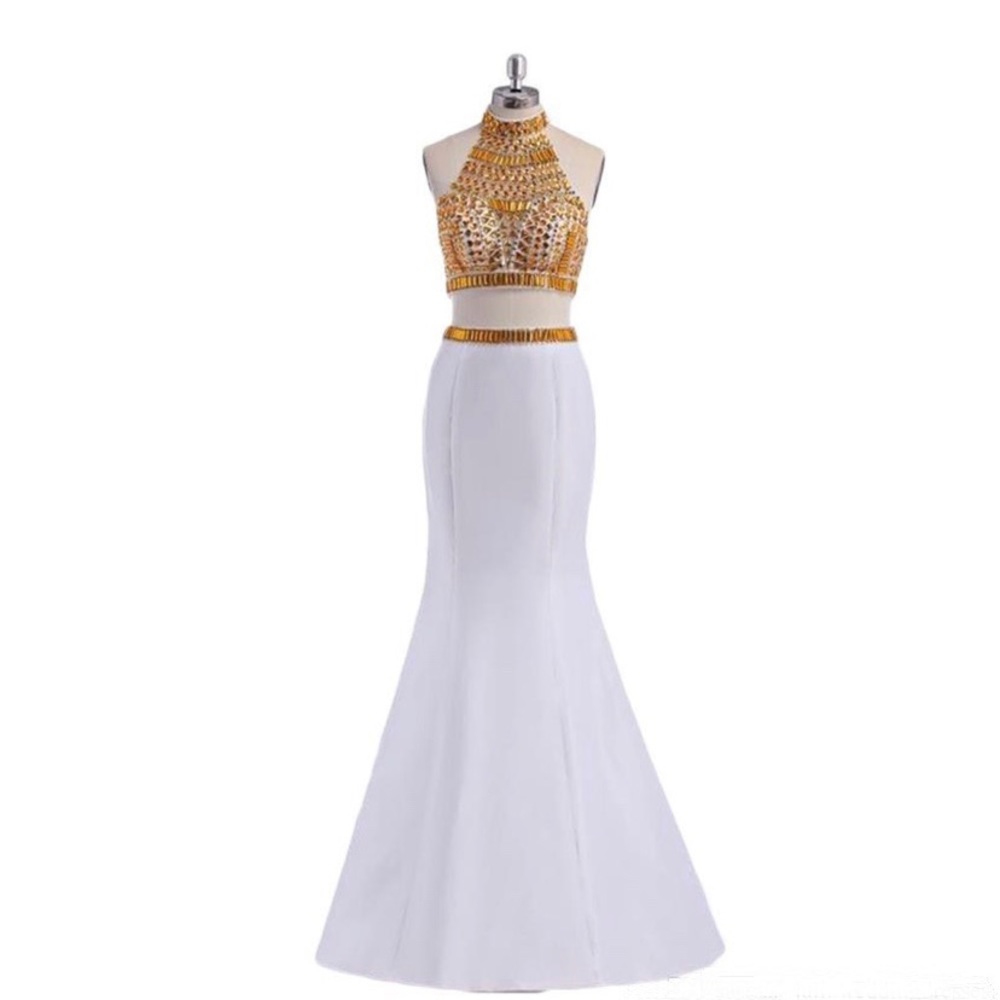 White and Gold two piece prom dress. NEVER WORN!
